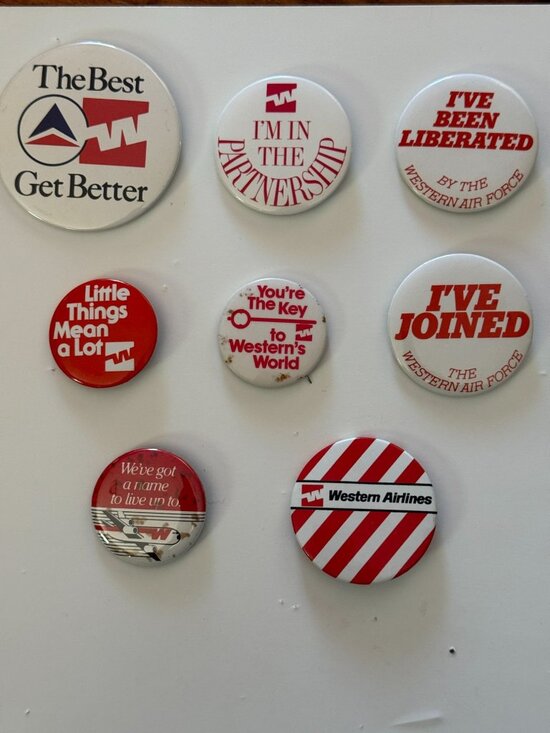 Vintage Western Airlines Pinback Button Lot 8 Delta Air Lines Merger Memorabilia